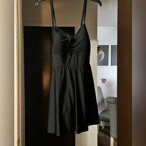 WIRELESS LONG LATTICE FRONT SWIM DRESS WITH BRIEF